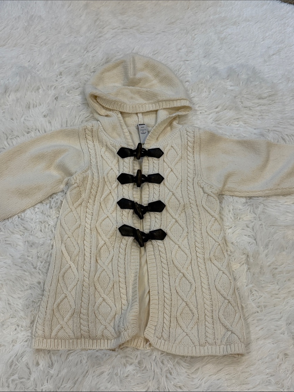 GAP Cream Cable Knit Hooded Toggle Coat